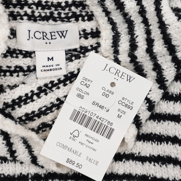 New JCREW Size M Striped Mockneck Pullover Sweater Ink Blue Stripe $89 CC693 - Picture 2 of 2